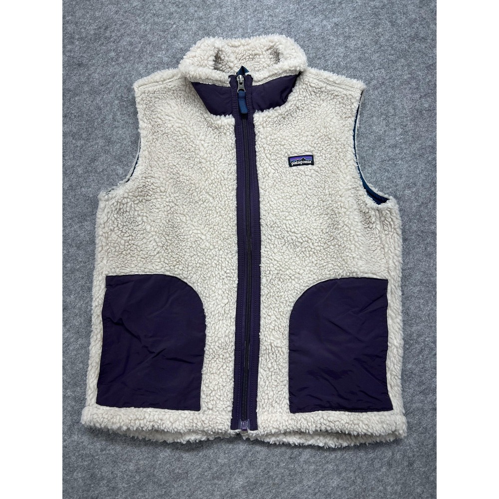 Patagonia Vest Kids Large 12 White Retro-X Fleece Sherpa‎ Pockets 65619